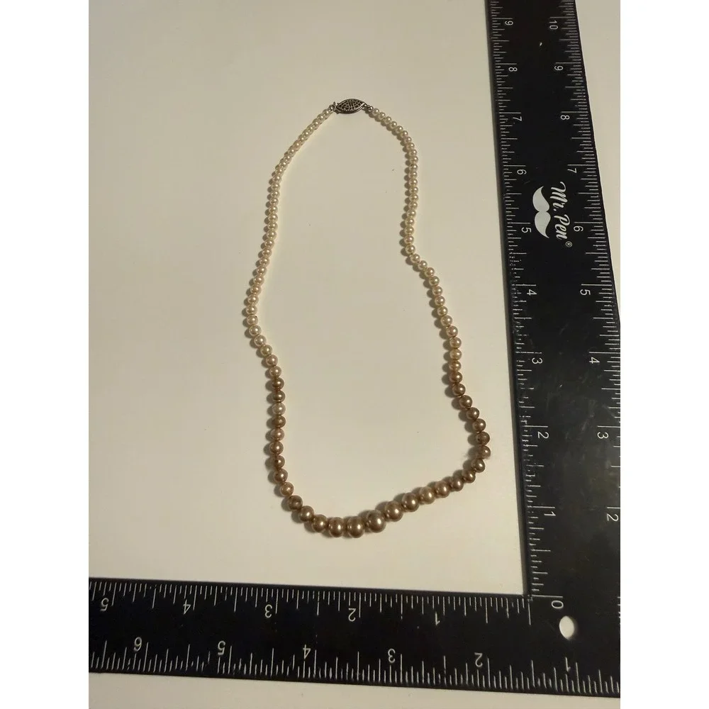 Vintage Graduated Faux Pearl Necklace Sterling Silver Filigree Clasp 17 Inch